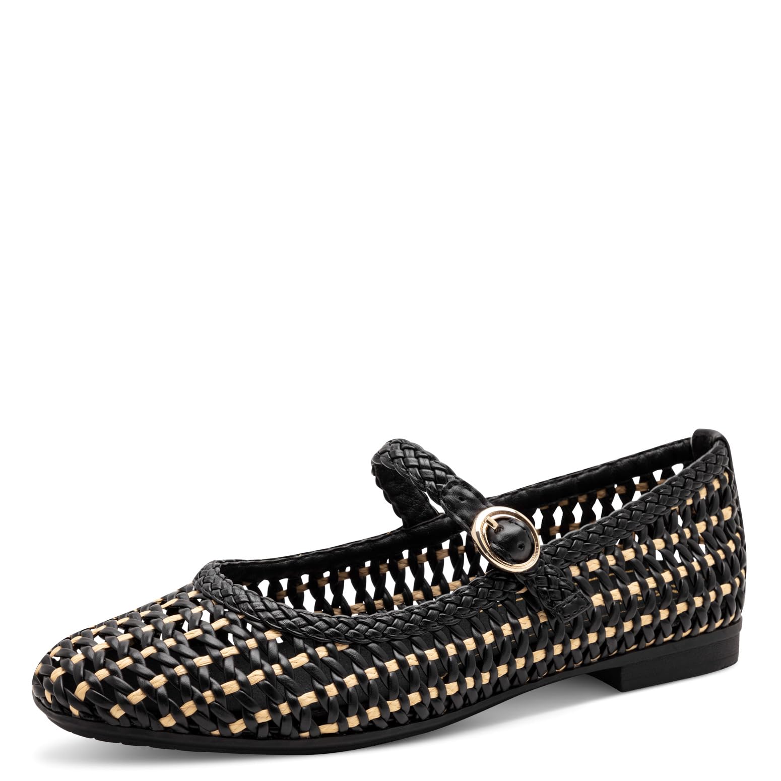 Jana Women's Ballerina Strap Vegan Ballet Flats, Black/Nature, 37 EU