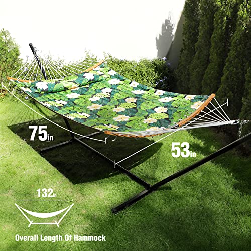 Spreader Bars Hammock Combo 450Lbs Capacity, 12 Ft Steel Stand With Quilted Polyester Pad And Pillow For Indoor Outdoor Patio Deck Yard #TOP6