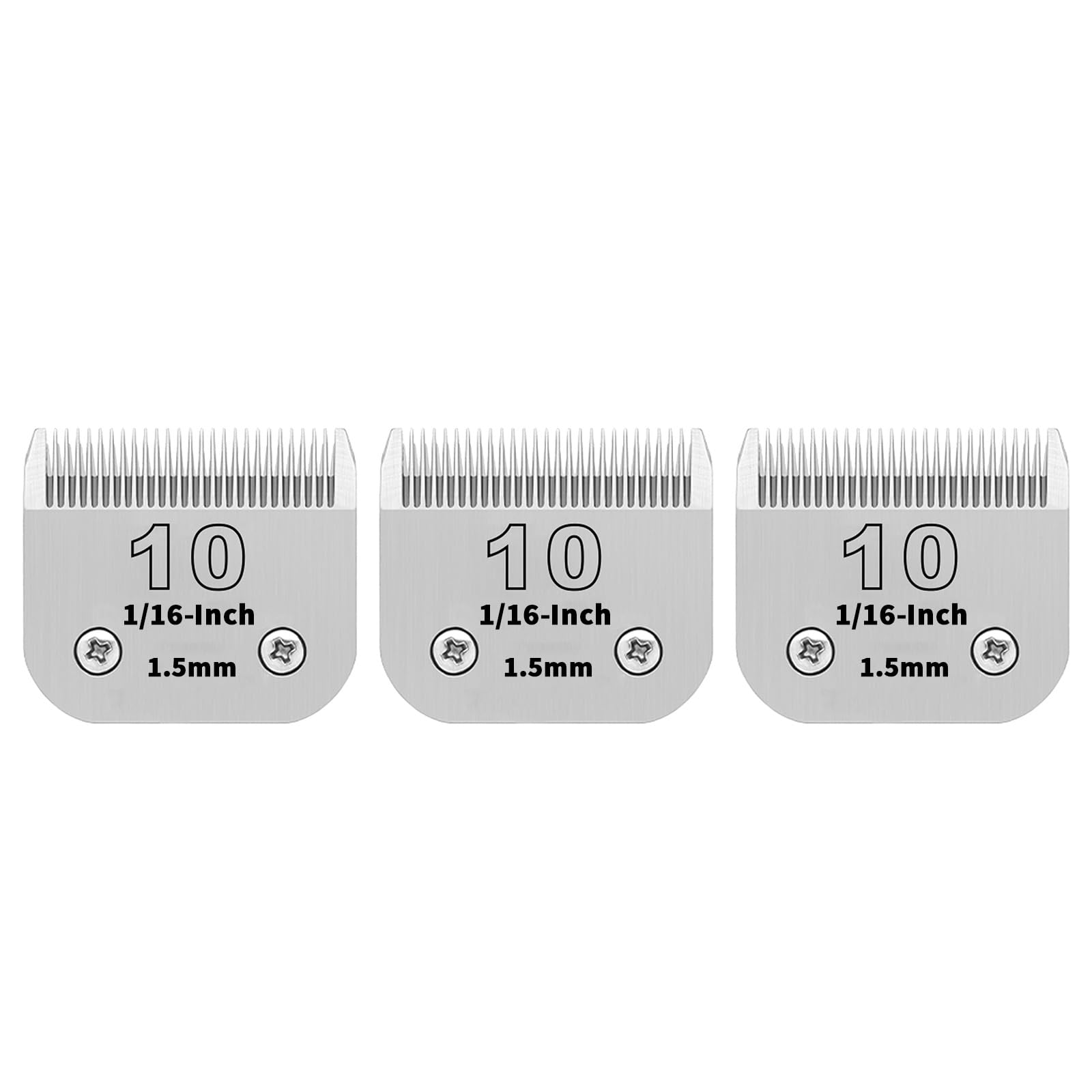ZATEIRL 3-Pack #10 Detachable Dog Grooming Clipper Blades β Silver Stainless Steel β Compatible with Andis, Oster A5 & Wahl KM10, Moser, Heiniger β 1/16" (1.5mm) Cutting Length