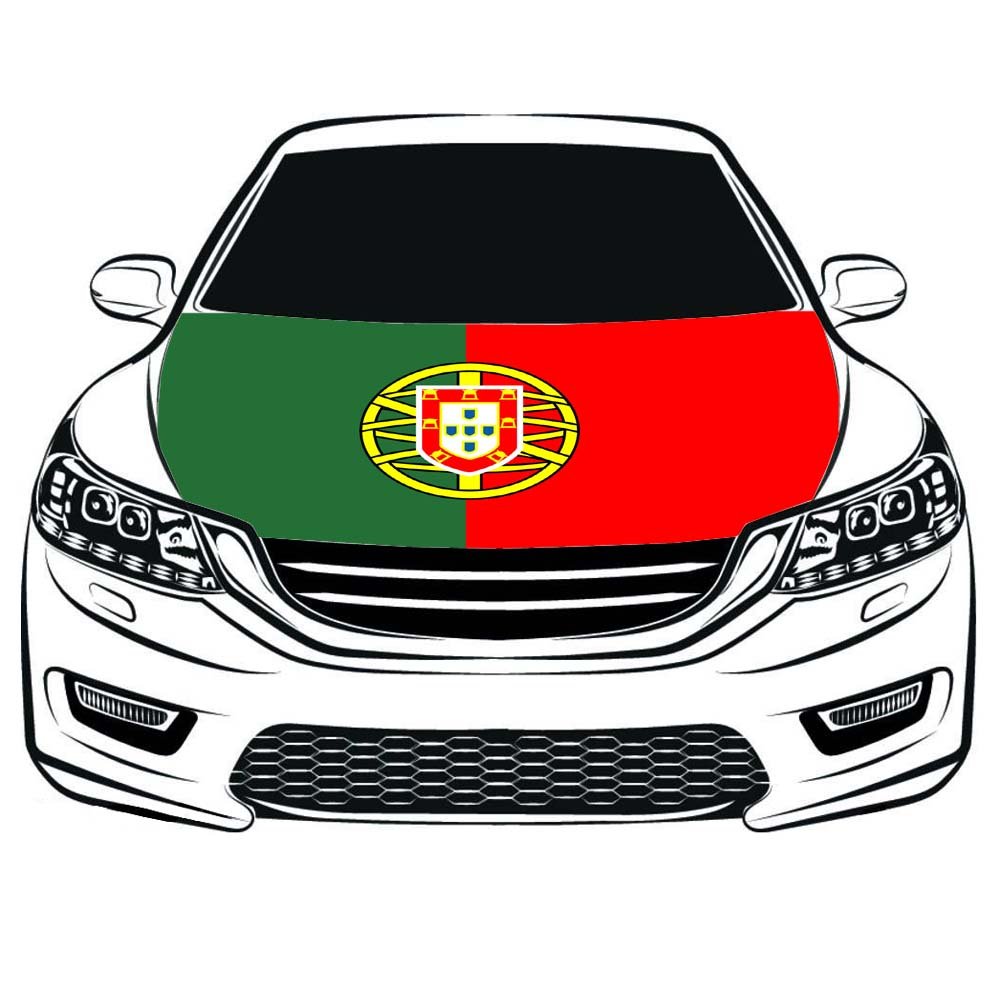 Housse de capot de voiture avec drapeau national du Portugal - 1 x 1,5 m - 100 % polyester - Tissu élastique lavable - Bannière de capot de voiture,coupe du monde, match de football