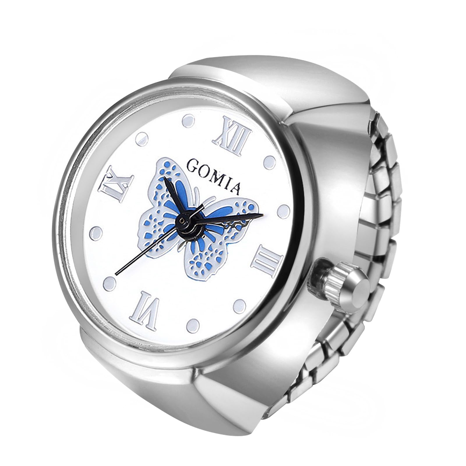 JewelryWeWomen's Fashion Stainless Steel Extendable Watch - Men's Women's Analogue Quartz Elastic - Waterproof 1ATM-Round Dial with Butterfly, Gift for Women and Men