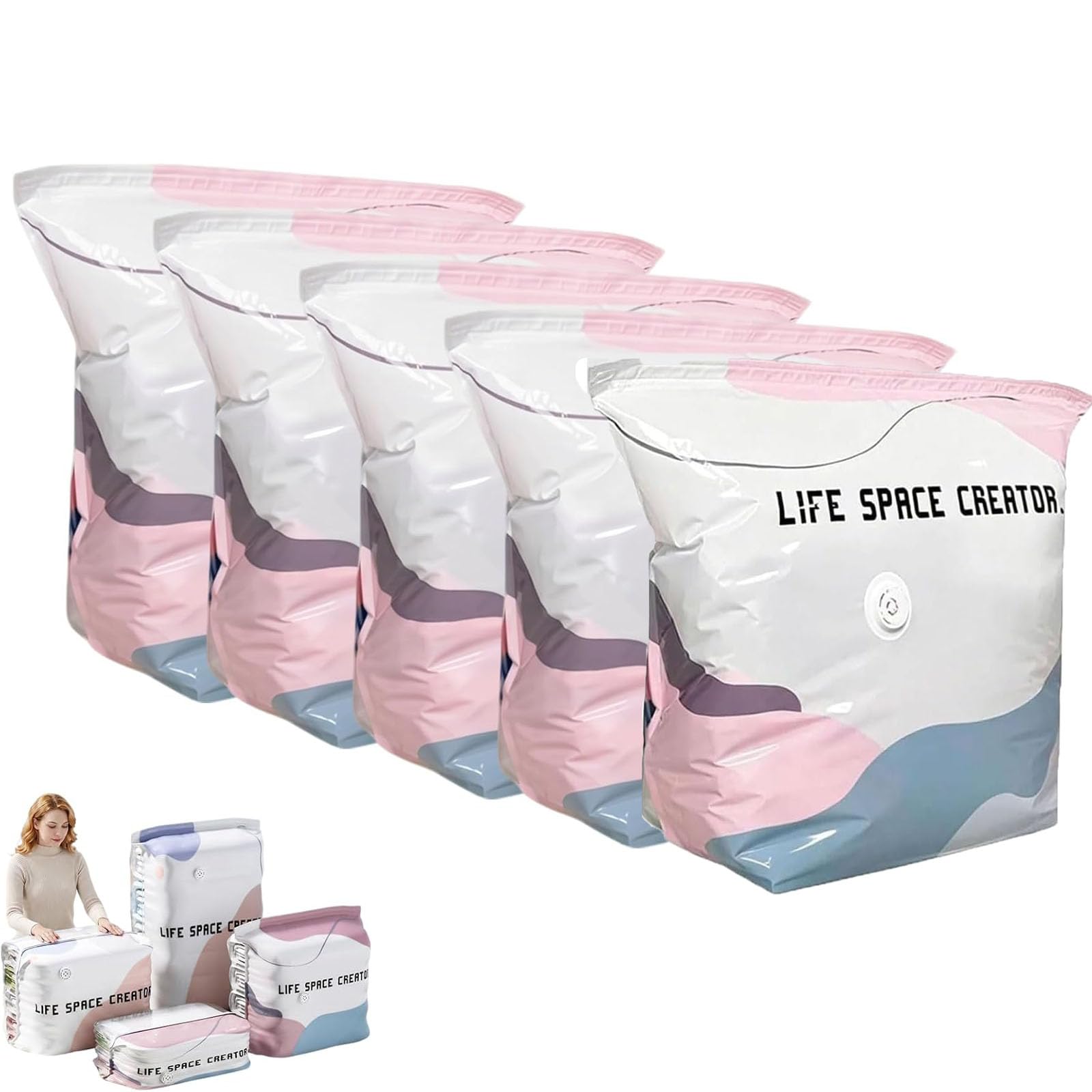 Large-Capacity Vacuum Bags – No Pump Needed, No Pump 3d Vacuum Storage Bags, Life Space Creator Storage Bag,Thickened Reusable Space Saver, Better Life Spaces Bag For Clothes, Moving, Travel (5, M)