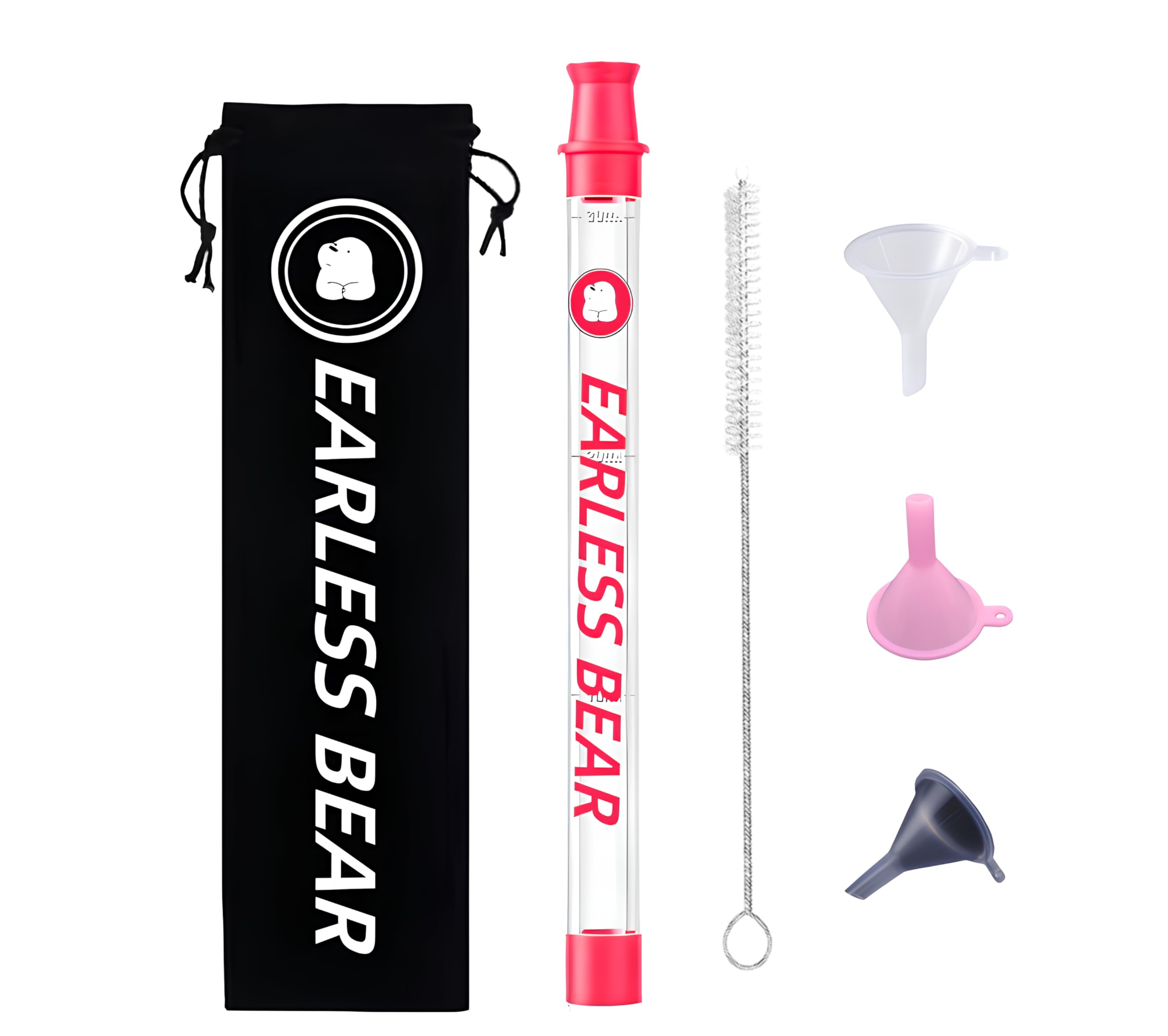 EARLESS BEAR Shot Straw Set - With Cleaning Brush, Funnel & Velvet Bag (Fits Wine Bottles)