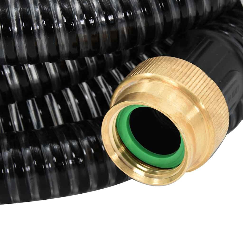Manguera de succión con conectores de latón negro de 1,1 pulgadas y 15 m, manguera de jardín de PVC, flexible, sin pliegues, para riego, limpieza de coches con acoplamiento y pistola
