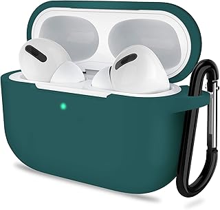 AirPods Pro 1st/2nd Generation Case Cover, Protective Silicone Skin Accessories with Keychain for Women Men for Apple AirPods Pro 2019/2022 Charging Case,Front LED Visible-Midnight Green