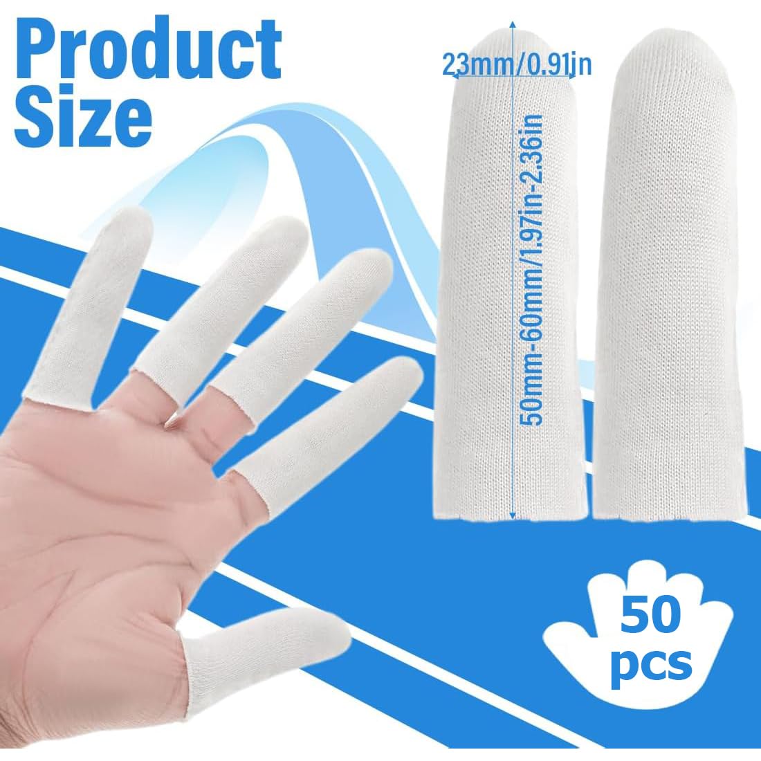 WeddHuis Lot de 50 Doigtiers Protège Doigt en Coton – Protection Doigt Main Respirante pour Pouce et Doigts, Idéal pour Eczéma des Mains et Arthrite