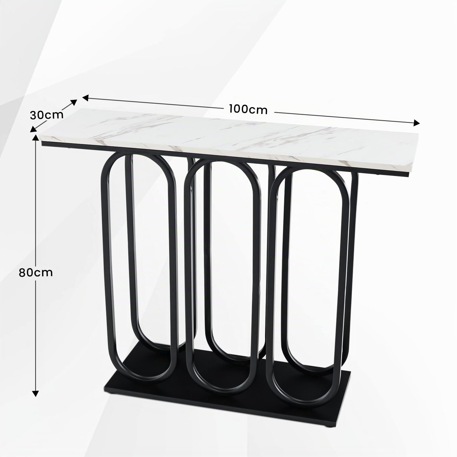 Table console GIANTEX - Console moderne en métal avec aspect marbre - 100 x 30 x 80 cm - Blanc Marbre + Noir