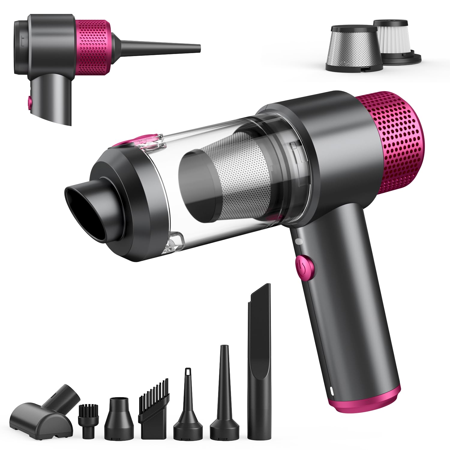 Car Vacuum Cleaner,16000PA New Handheld Vacuum Cleaner Cordless Powerful,7 in 1 Portable Vacuum Claner with LED Light, Dual Filters, One-Touch Empty for Pet Hair, Home, Office