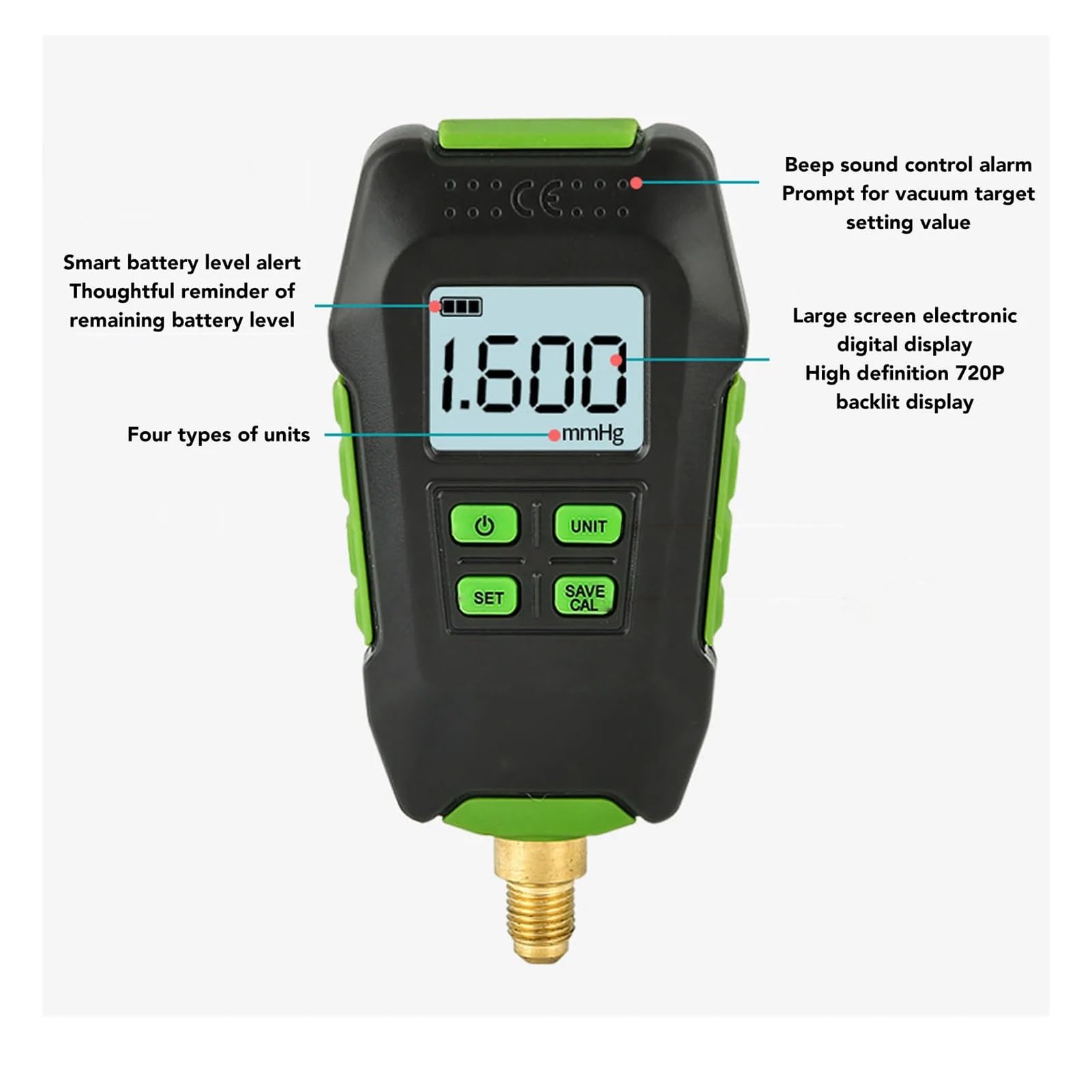 Digital Vacuum Gauge 0‑10000Pa 7/16inch 20UNF Interface Backlit Display Micron Meter For Atmospheric Environment