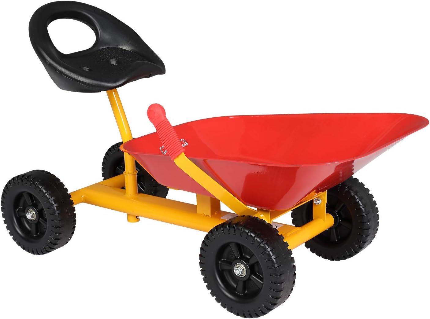 JOYMOR Kids Ride on Sand Dumper with Wheels, Outdoor Sandbox Toy Wheelbarrow for Kids, Ride On Excavator Crane , Heavy Duty Steel Garden Dump Cart for Sand, Dirt and Snow (Red)