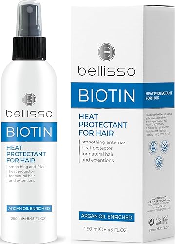 Spray para el cabello con protección térmica de biotina con aceite de argán marroquí, productos de peinado resistentes al calor para mujeres,