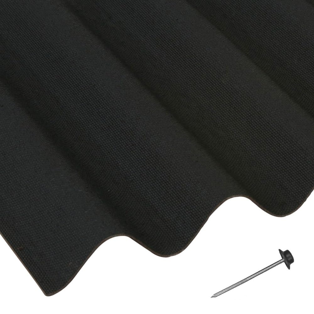 Black Corrugated Roofing Sheets - Shed Roofing Sheets 950mm x 2m x 5 Pack with 100 Fixing Nails
