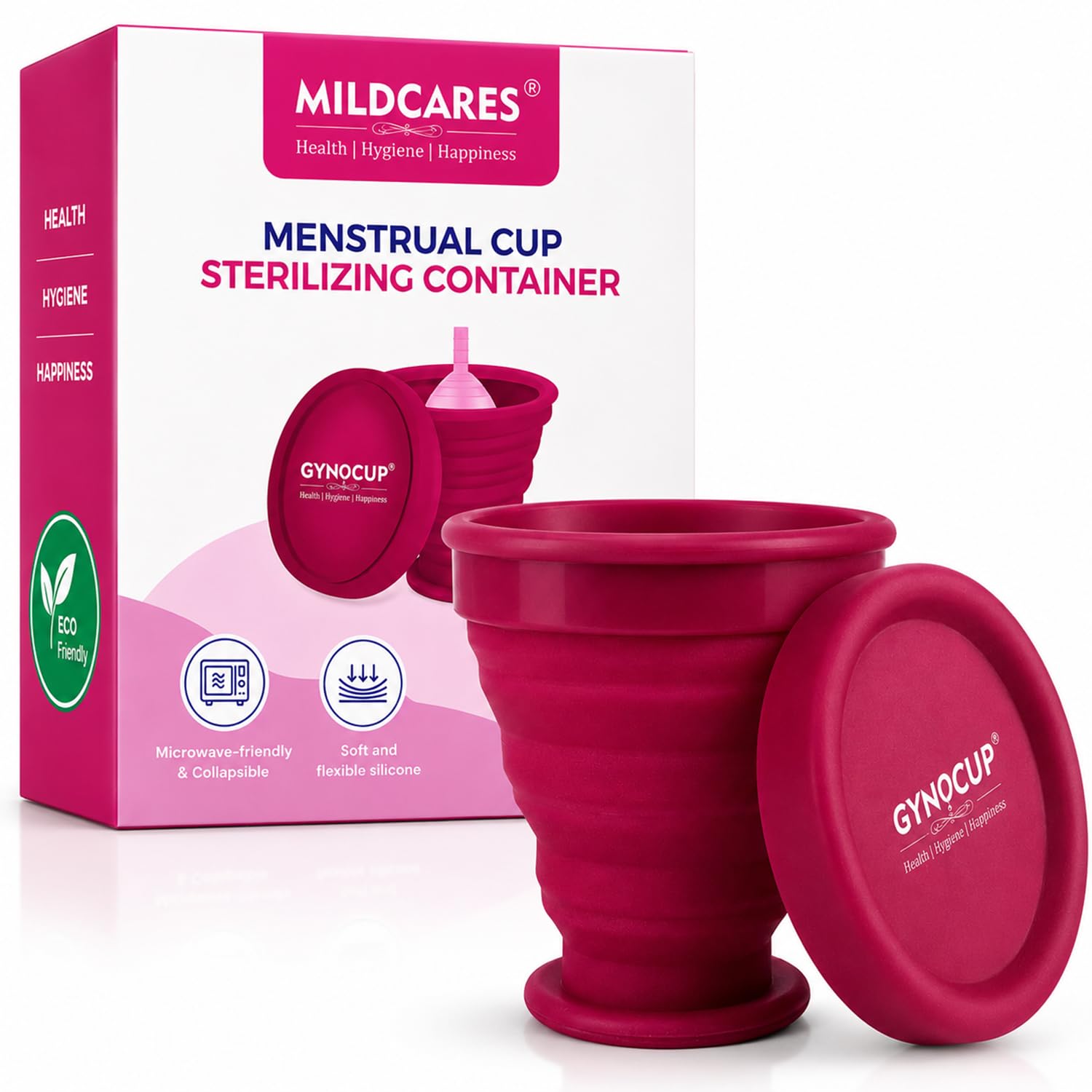 MildCares Menstrual Cup Sterilizer Container – Reusable Medical Grade Silicone Cup Cleaner | Microwave & Hot Water Sterilization | Compact, Foldable & Travel‑Friendly | 100% Safe,BPA Free, Hygienic & Eco‑Friendly (Pack of 1)