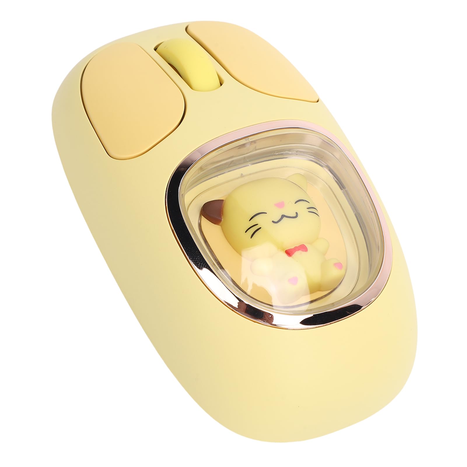 Souris sans Fil, 2,4g BT3.0 BT5.0 Souris D'ordinateur Portable Rechargeable avec Design Silencieux, Forme Ergonomique, Rétro-éclairage RGB, Conception de Poupée Mignonne (Yellow)