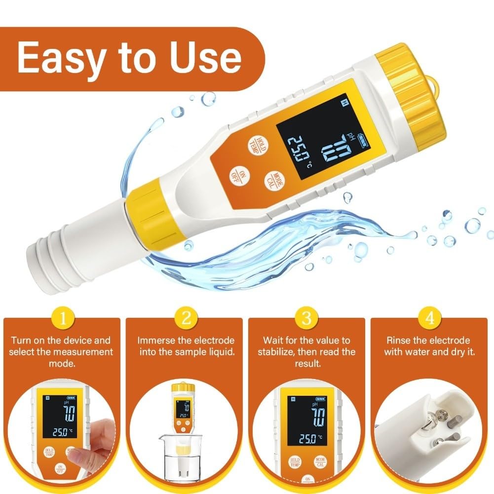 FACAIIO Digitaler 7-in-1-Wasserstoff-Wassertester, Hintergrundbeleuchtung, ORP-Salinität, pH-Messgerät, Getränke und Säfte