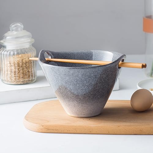 Miniatura 3 de UNICASA Juego de 2 cuencos japoneses para ramen con palillos, cucharas y reposos, 20 onzas, para fideos de porcelana profunda, Udon, Pho, ensalada,