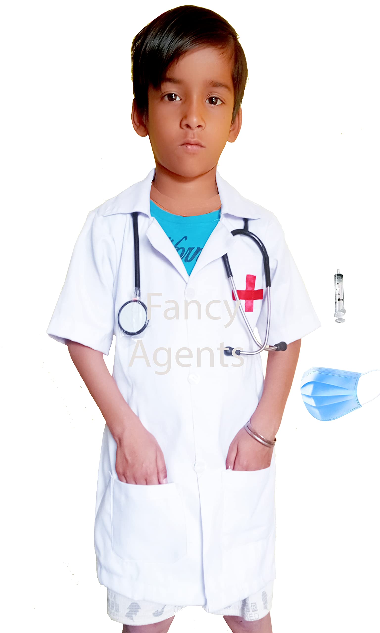 Fancy Agents Unisex Half Sleeves Doctor Coat for kids| Surgeon coat for Childs | community helper costume | Lab Coat for Kids Stethoscope, Mask & Injection (8-10 Years, Plus Doctor Coat) (B0BY9LJVNF) Amazon Price History, Amazon Price Tracker