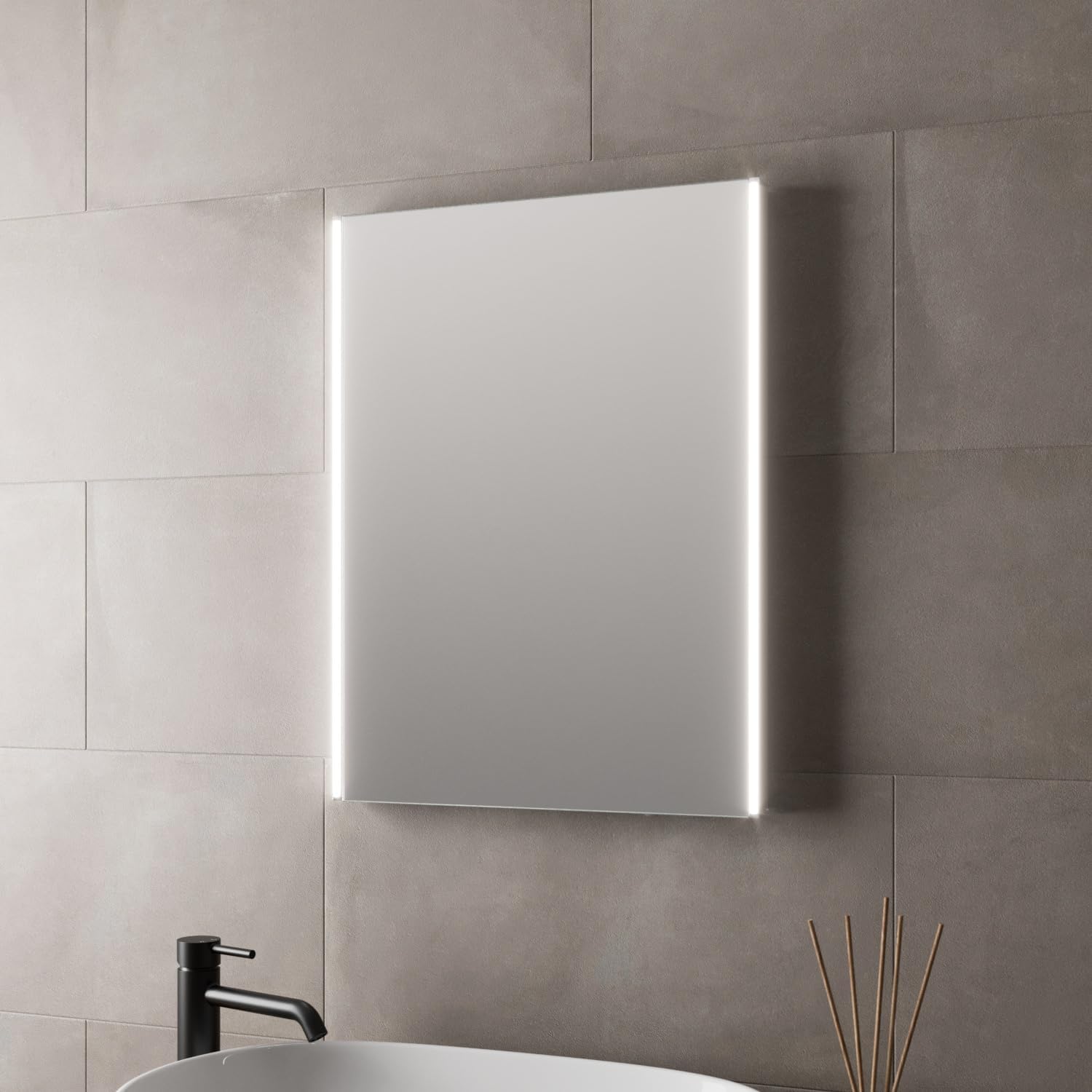 BAYSTONE Modern Luxury LED Illuminated Bathroom Mirror Battery Powered ...