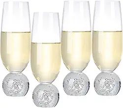 Hanjue Conjunto de 4 taças de champanhe de cristal sem chumbo, taças de champanhe transparentes de 200 ml, ideal para presentes, festas, casamento, Natal - Vidro de bar reutilizável e duradouro (bola