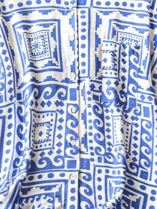 Image of Gufrina Women's Polyester Shirt with Pocket Half Raglan Sleeves Spread Collar Neck Geometric Printed Relaxed Fit and Standard Length