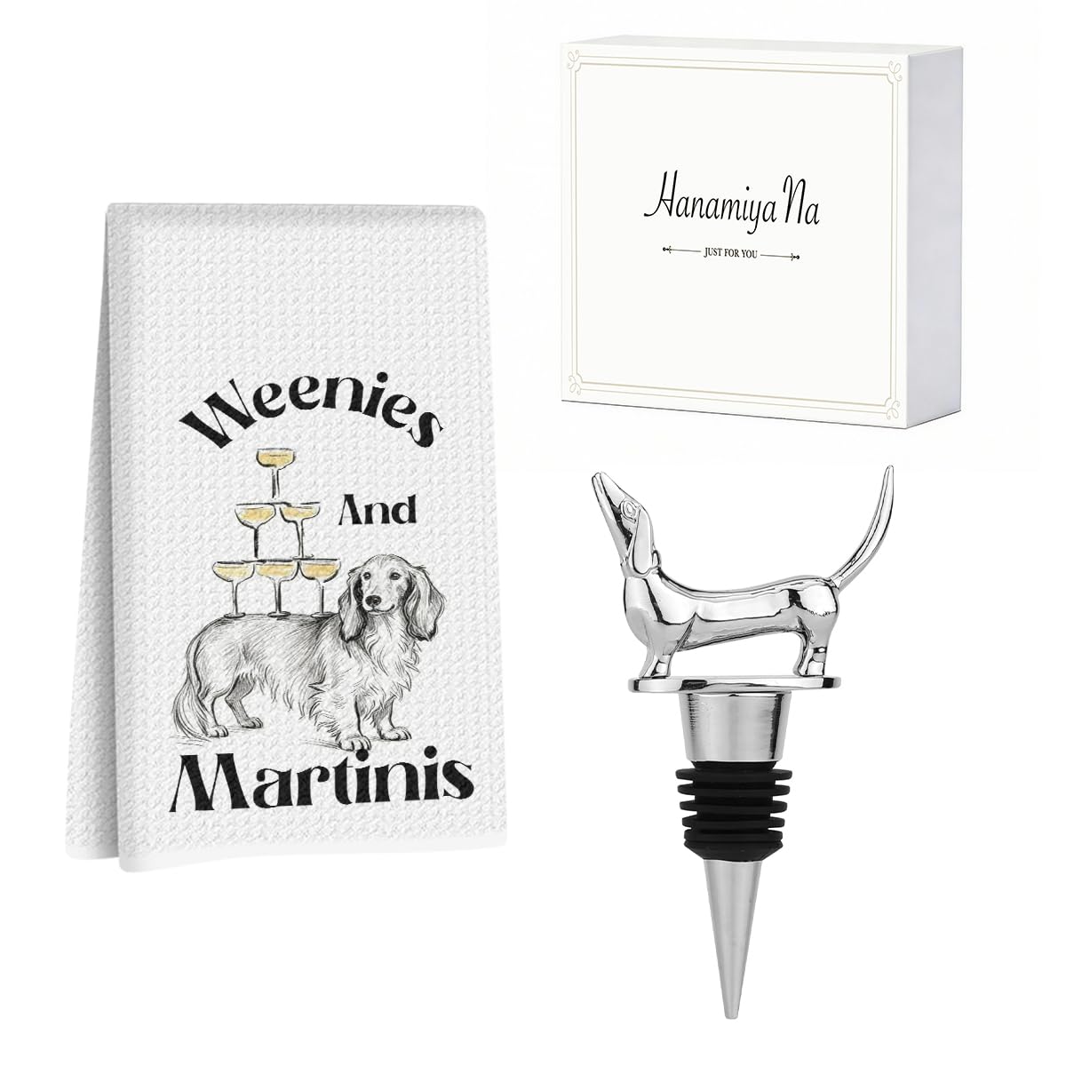 Hanamiya Na Funny Dachshund Kitchen Towels with Wine Bottle Stopper 24x14 Inch, Dachshund Gifts Reusable Dish Towels for Kitchen Bars Decor, Wine Gift Weiner Dog Gifts for Women Men 3