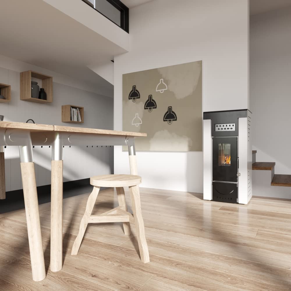 STUFE A PELLET ITALIA Niagara 14 kW Canalizada WiFi - Estufa de aire ventilada Eficiencia 89% Calienta 130 m² Autonomía 15 H 5 velocidades 5 niveles Potencia programable Garantía 24 meses Blanco