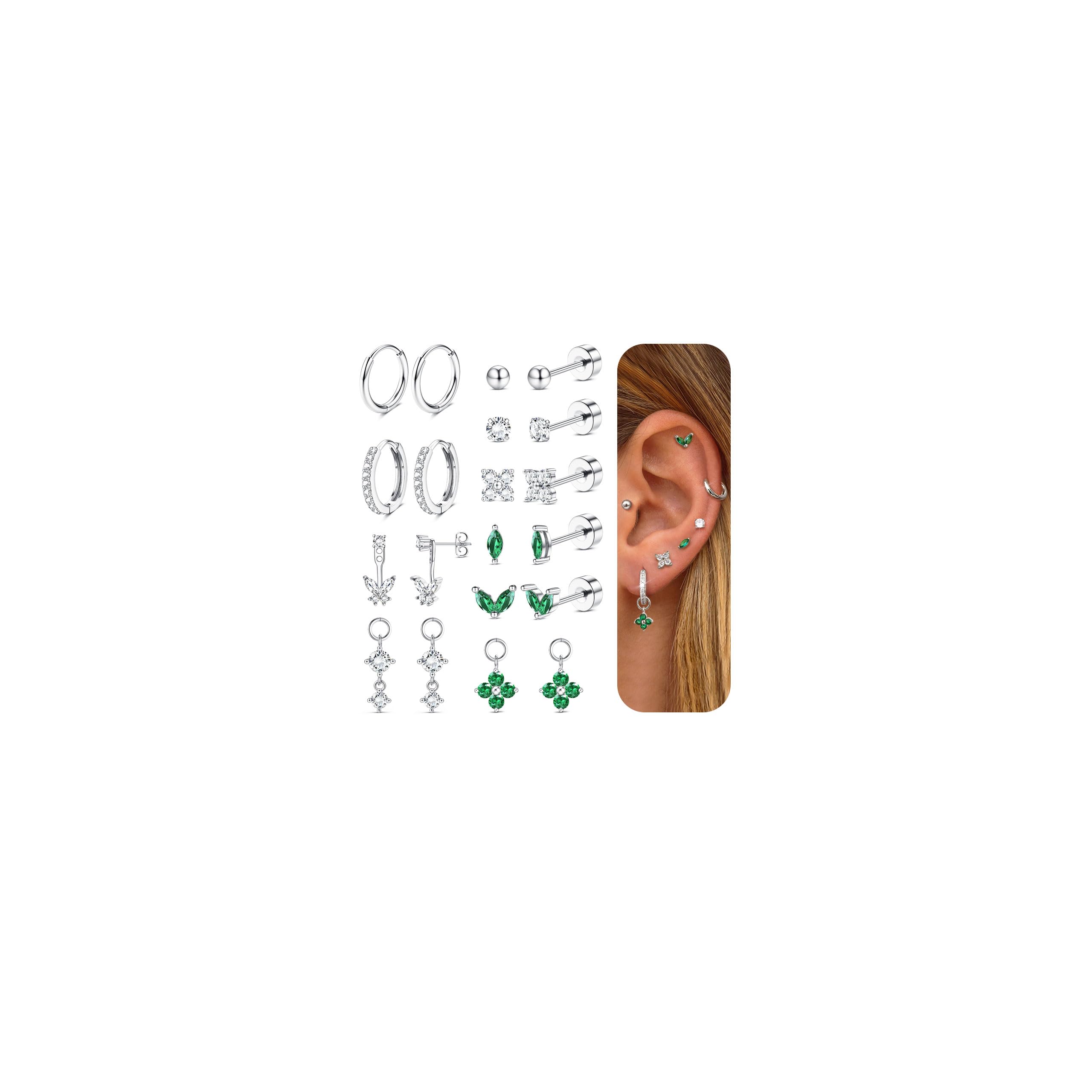 MILACOLATO 10 Paar Ohrringe Gold Set Chirurgenstahl Piercing Ohr Medizinische Ohrstecker Creolen 14K Vergoldete Ohrringe Set für Damen Hypoallergene Rook Tragus Conch Helix Piercing Ohr Gold Silber