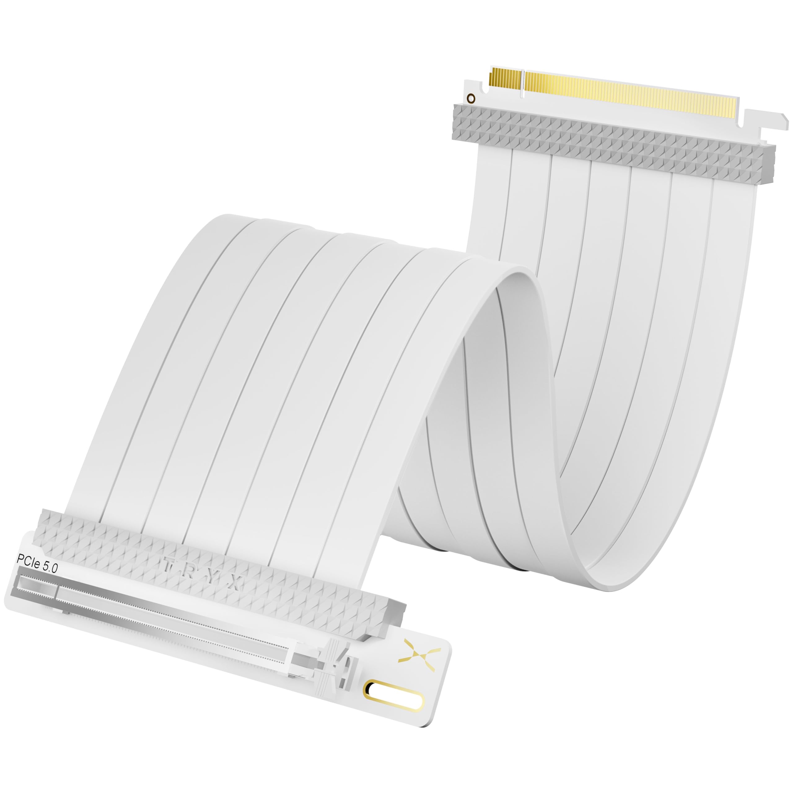 TRYX STRING PCIe 5.0 x16 Riser-Kabel 200 mm – Weiß | 128 GB/s Bandbreite, vergoldete Kontakte, flexible Sleeve-Ummantelung, stabile Leistung für moderne GPUs
