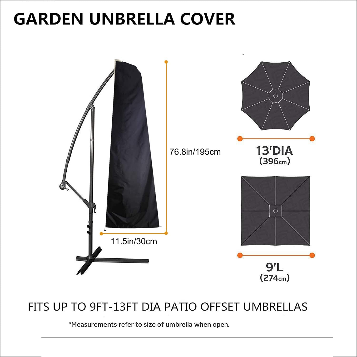 Patio Umbrella Cover - 600D Waterproof , Outdoor Umbrella Cover for Offset Cantilever Umbrella , Fits Patio Umbrella 9-13 Ft , Black Umbrella Cover.