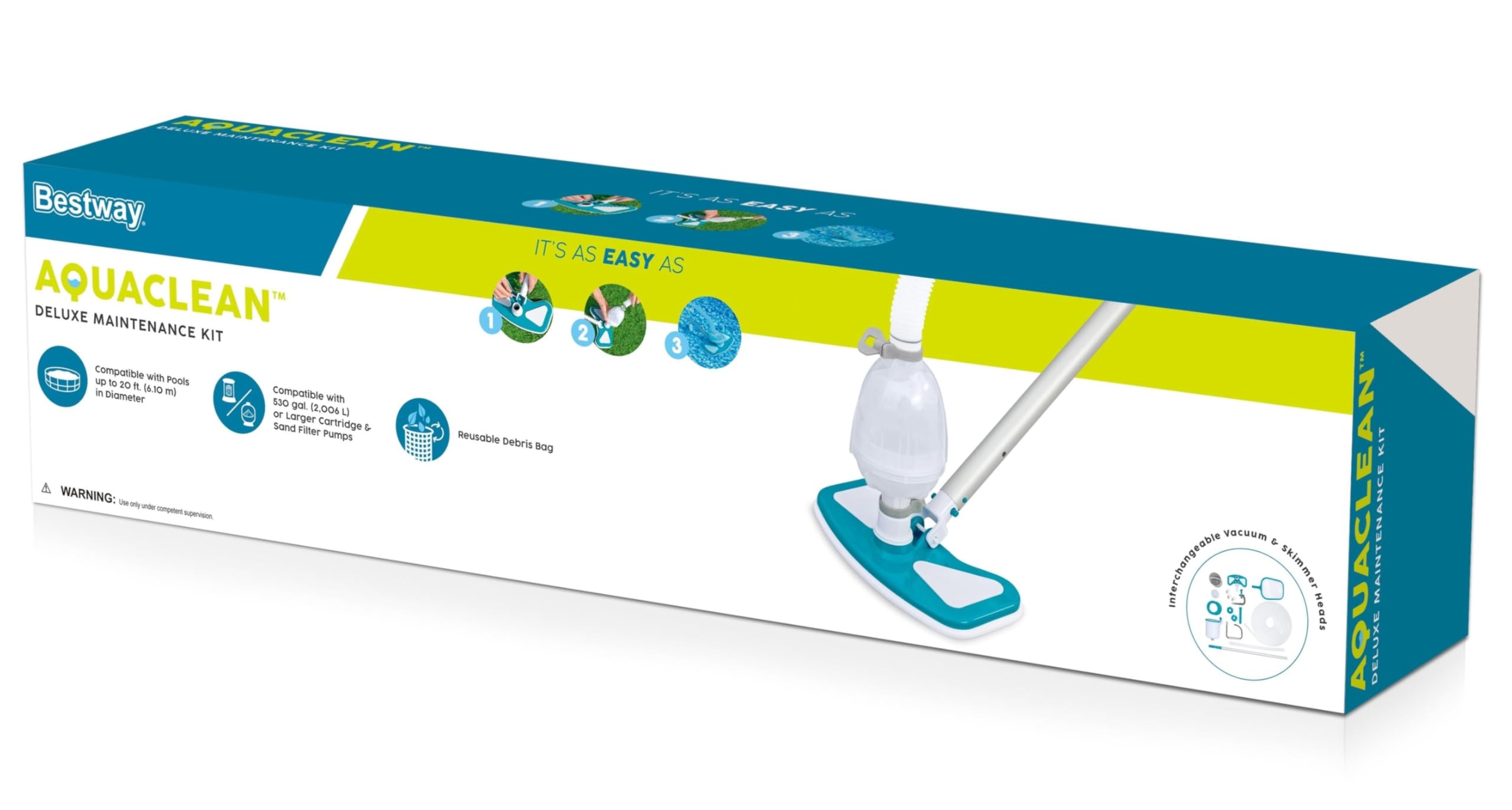 Bestway - Kit de Nettoyage Piscine Hors Sol, Skimmer Flottant + aspirateur Venturi + épuisette + Perche alu télescopique 2,79 m + Tuyau 7,50 m