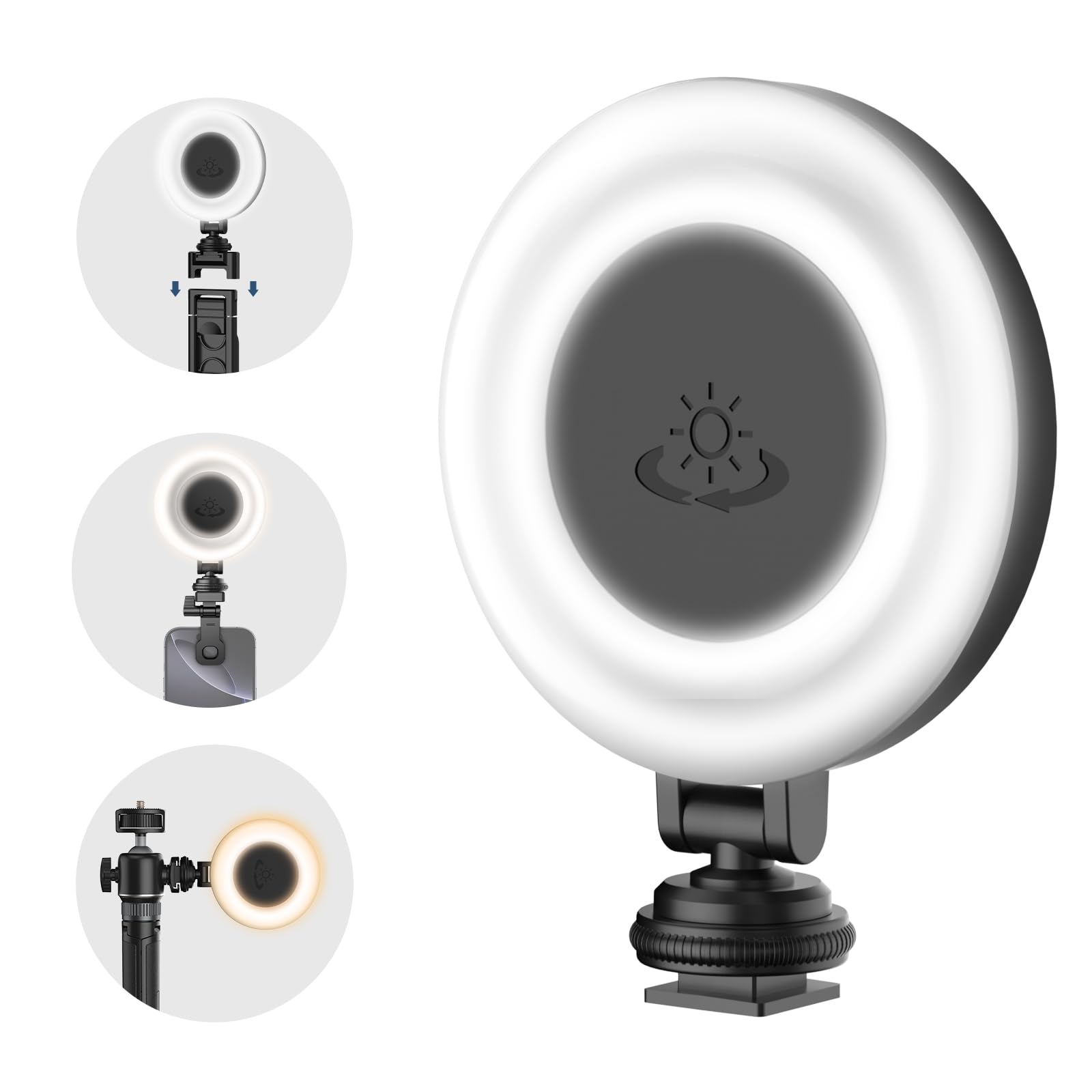 mobilife selfie ring light for tripod/phone/laptop led video lamp with clip rechargeable 3 color dimmable portable for selfie zoom meeting photography