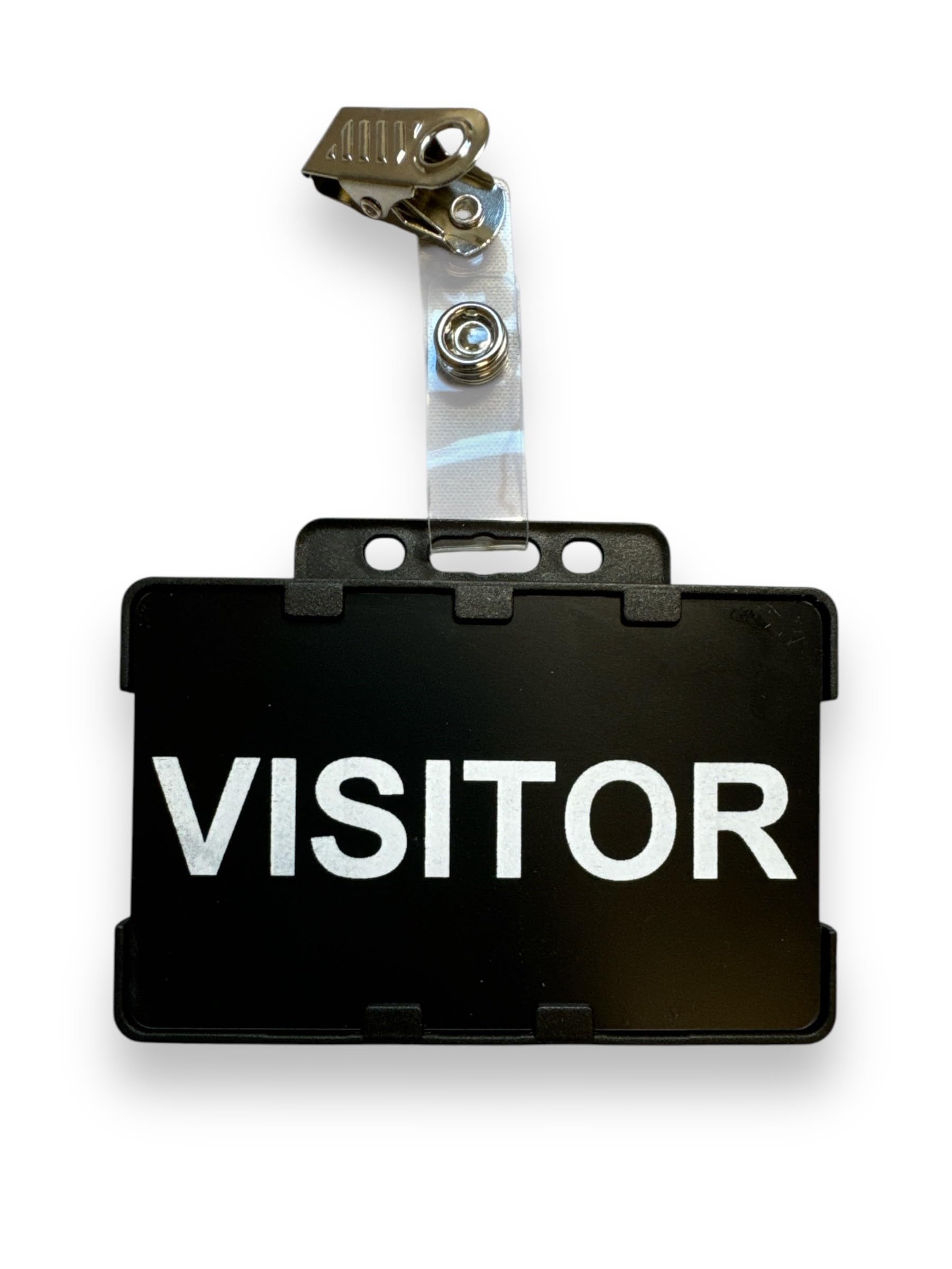 Visitor Printed Badge with Double-Sided ID Card Holder, Croc Clip (10, Black)