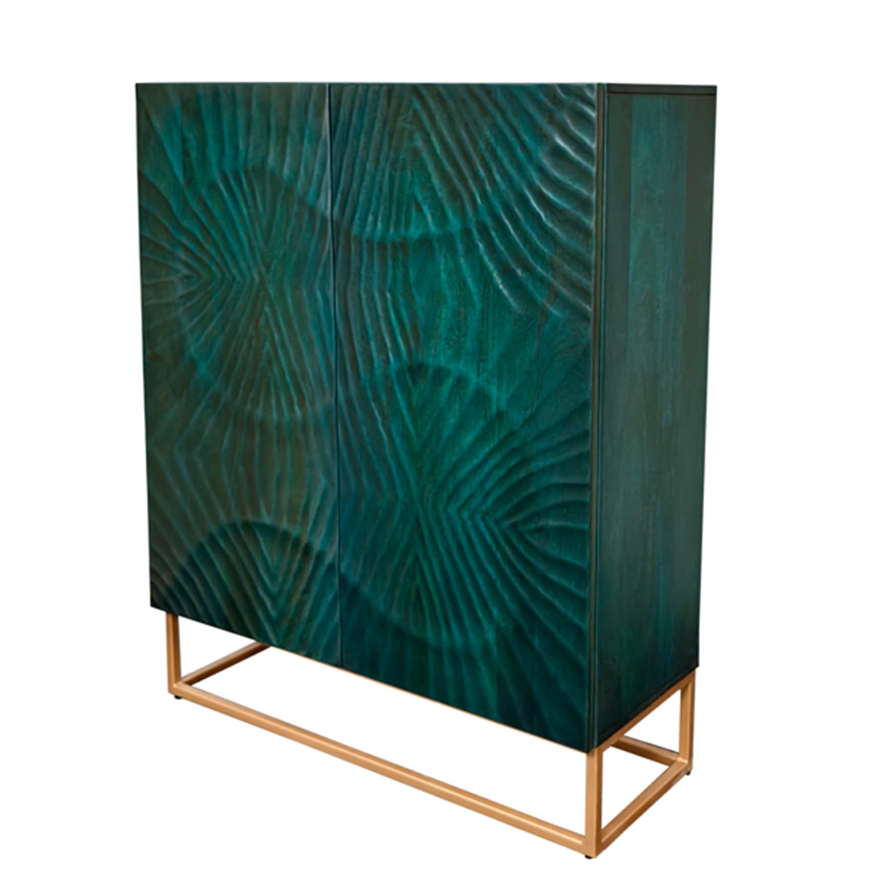 Riess Ambiente Highboard SCORPION 120cm türkis/gold – Hochschrank aus Mango-Massivholz