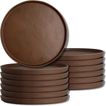 Steelite Creations Melamine Dinner Plates, Heavy Duty Unbreakable Commercial Foodservice Restaurant, Cali Redwood Copper Round 10.7", Stackable Modern Textured Dishes Indoor Outdoor, 12 Set, Brown