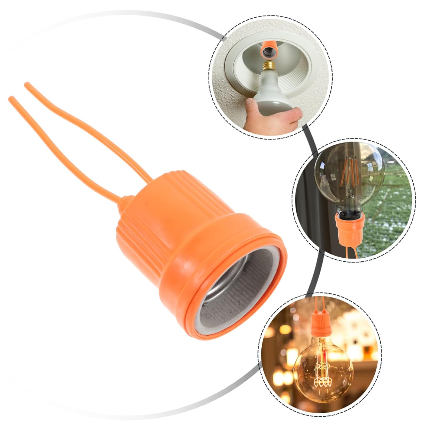 8pcs Ceramic Light Bulb Socket Holder Base with Wire High Power Lamp Socket for Home Office and Restaurant Lighting