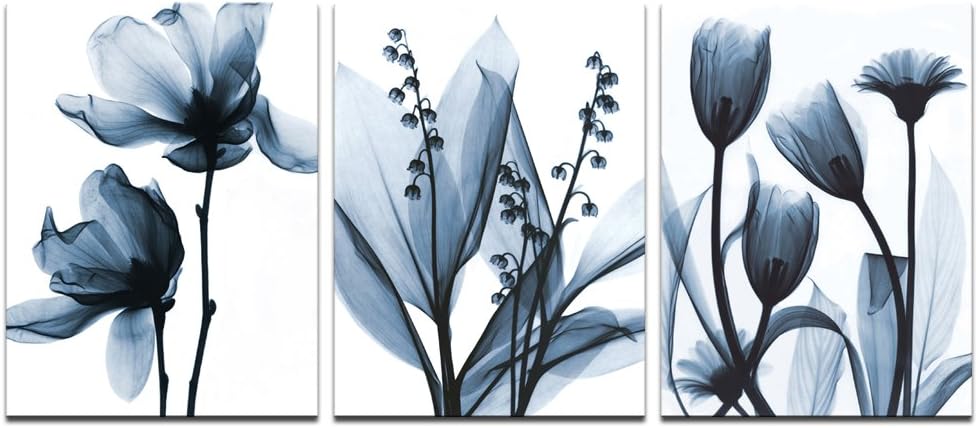 sechars - Modern Canvas Art Wall Decor,Blue Flower Picture Printed on Canvas Painting,Abstract Floral Artwork Bedroom Decoration,Stretched and Framed Ready to Hang