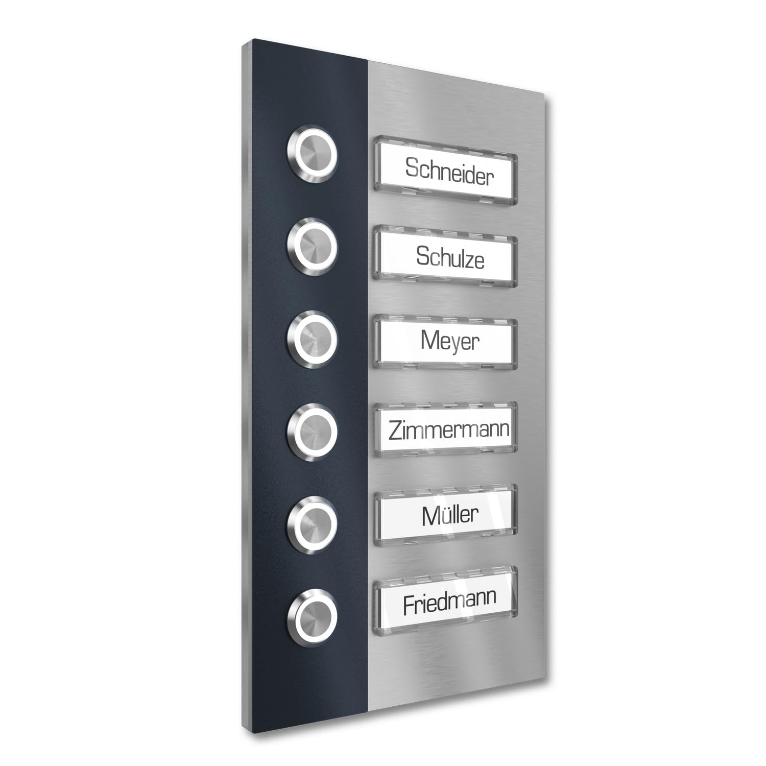 Campanello plurifamiliari con LED pressione Targhetta 6 nomi - V2A acciaio inox 140x255 mm - da incasso selezionabile da esterno per porta d'ingresso