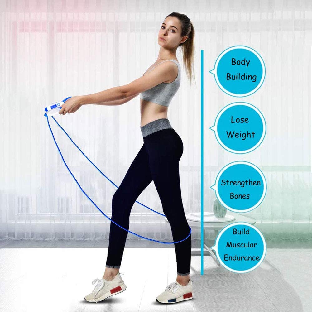 Jump Rope, Digital Counting Jump rope, Non-Winding Multifunctional Intelligent Timing Counting Skipping Rope for Rope/Cordless Fitness Boxing Training Suitable for Men, Women, Children(Blue) 6
