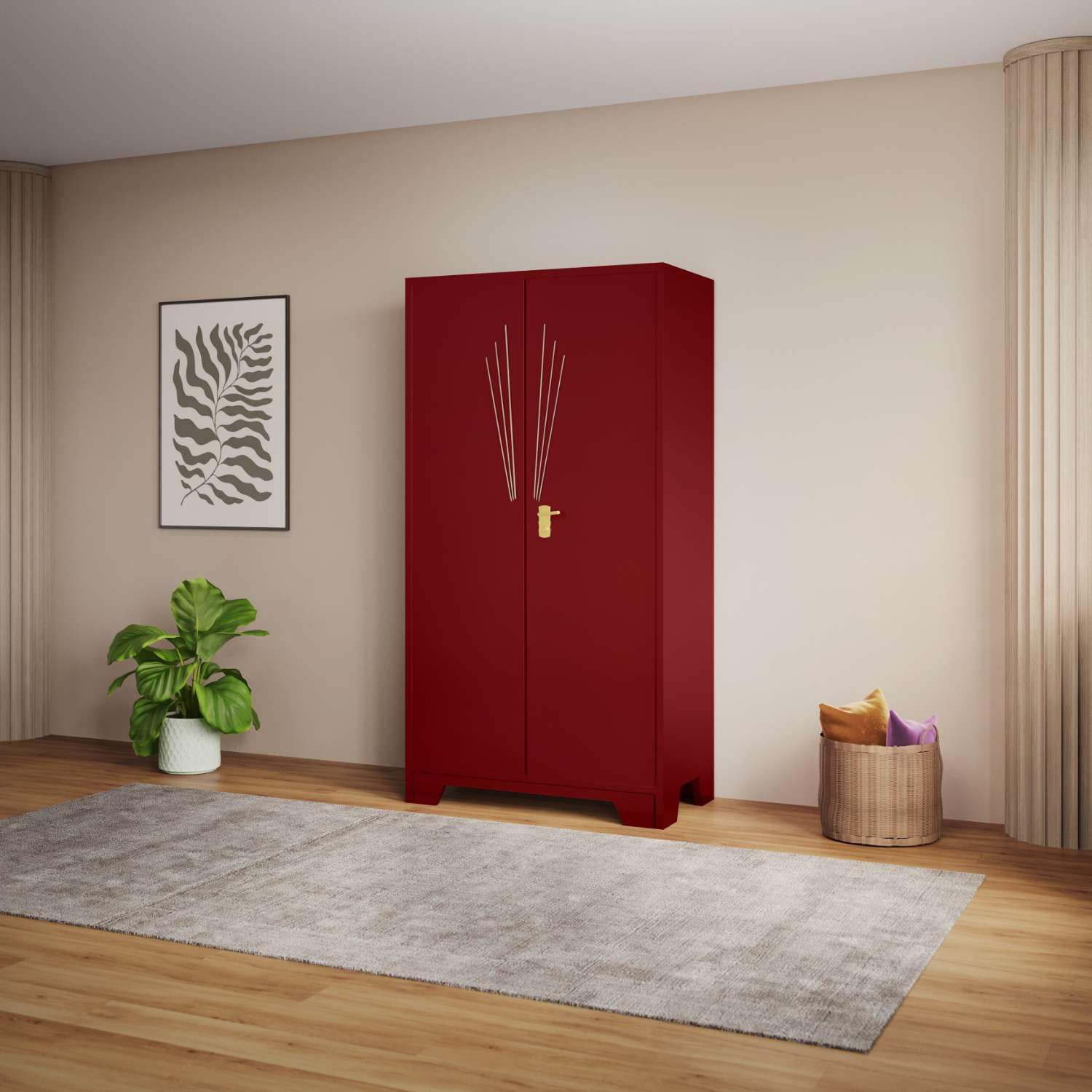 GODREJ INTERIO Centurion 2-Door Steel Almirah (Burgundy), 1-Year Warranty, 1 Motion Sensor LED Light, 1 Shelf, 1 Locker