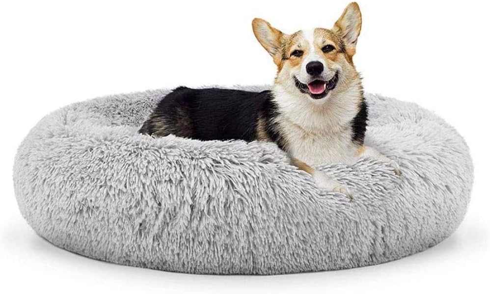 QXIAO Perro Dormir en Invierno Cama Extragrande Nido cálido Abrazo Redondo Almohada Suave de Alivio ortopédico Desmontable para Pastor alemán Samoyedo Gris Oscuro 110cm-110cm_Gris Claro