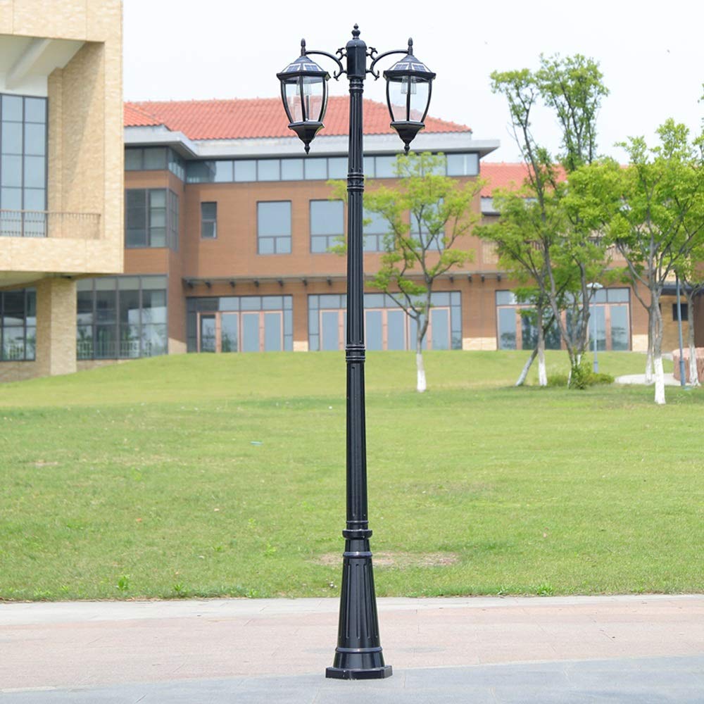 Lampa zewnętrzna, 2 m, dwukolorowa lampa uliczna LED, do użytku na zewnątrz, IP55, wodoszczelna lampa słupkowa z dwugłowicowym wzorem, lampa solarna z odlewu aluminiowego