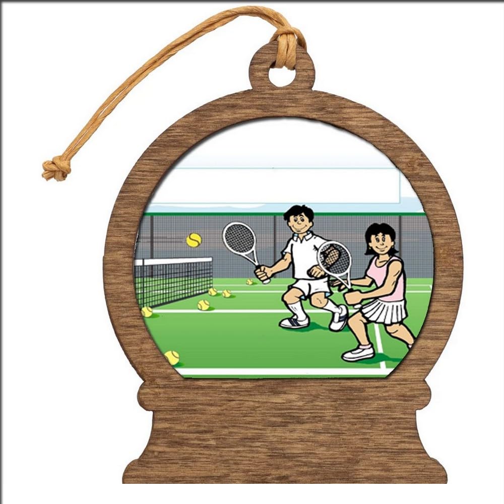 PrintedPerfection.com Personalized Tennis Couple Wooden Snow Globe Shaped Christmas Ornament