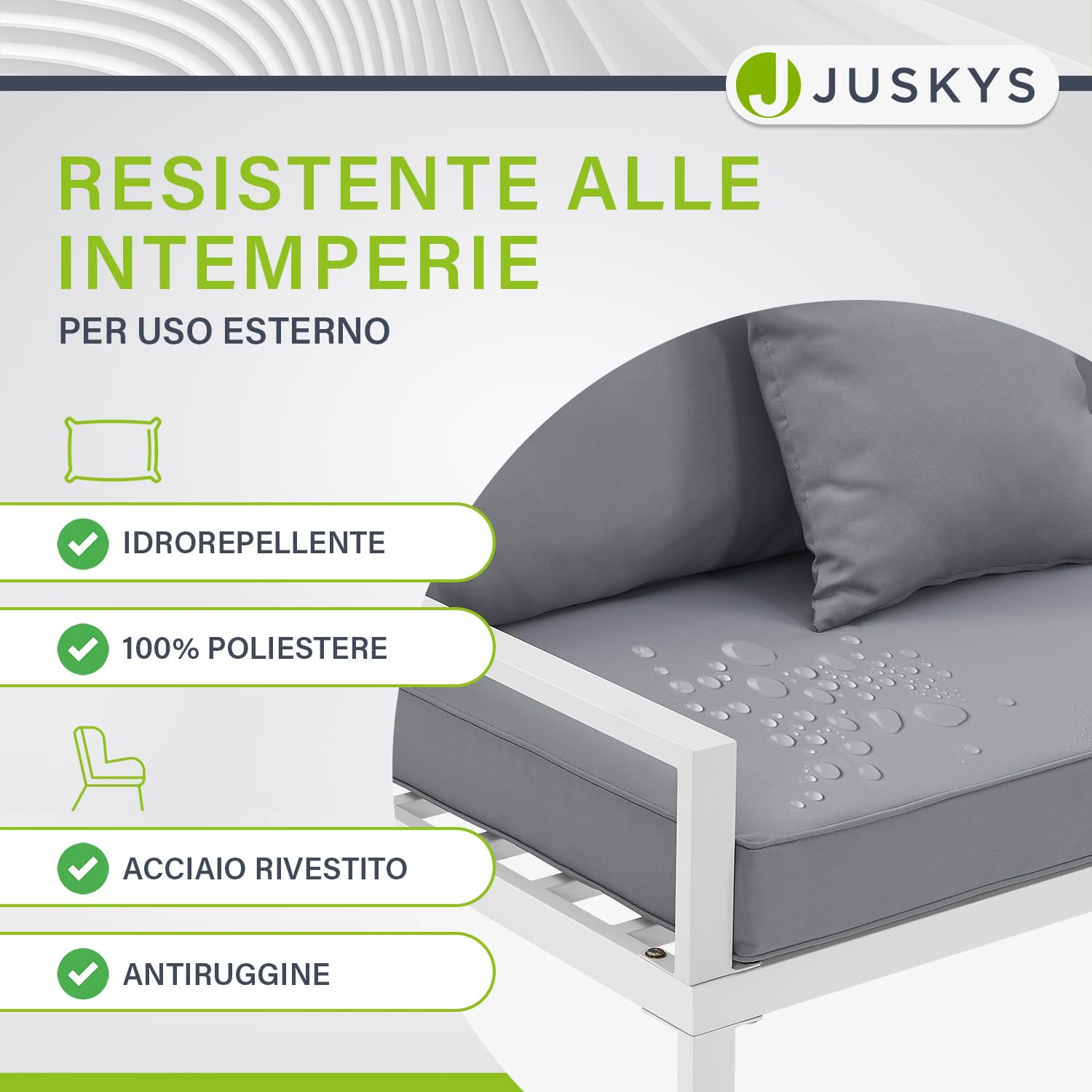 Juskys set di mobili St. Tropez - Per 4 persone - Tavolo, divano angolare e cuscini - Per balcone e giardino - Legno e bianco