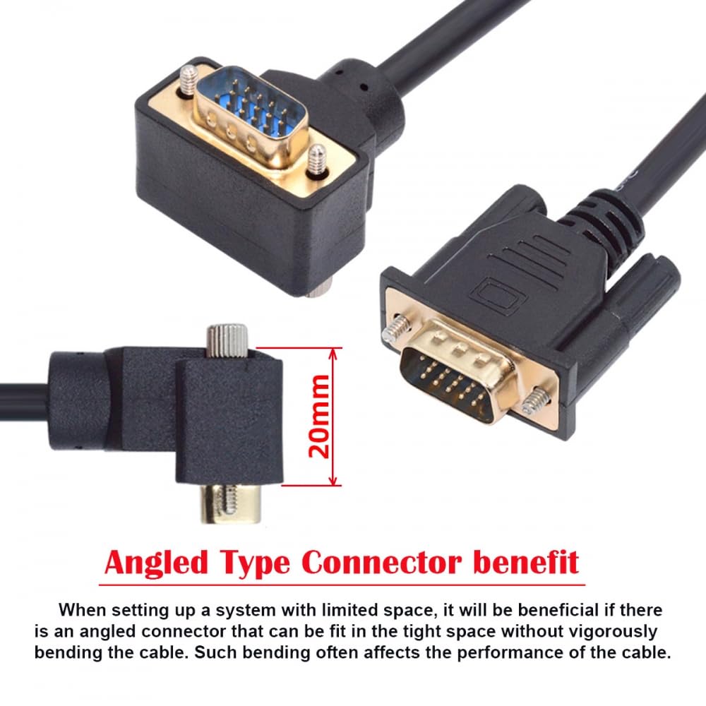 CY Kabel 90 stopni pod kątem VGA RGB męski na prosty męski przedłużacz 3COAX+6C do monitora projektora komputera