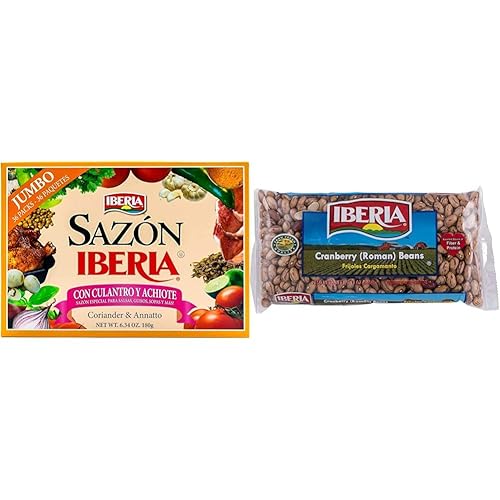 Sazon Iberia with Coriander and Achiote 6.34 Oz (36 Packs) + Iberia Roman Cranberry Beans, 12 Ounce