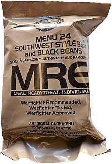 Genuine USGI Individual MRE [Meal, Ready to Eat] Inspection Date 01/2024 or Newer - You Choose Menu - Complete Ration with Entree, Snacks, Dessert, Drink Mix, Utensils, Condiments and FRH. (#24 Southwest Beef and Beans)