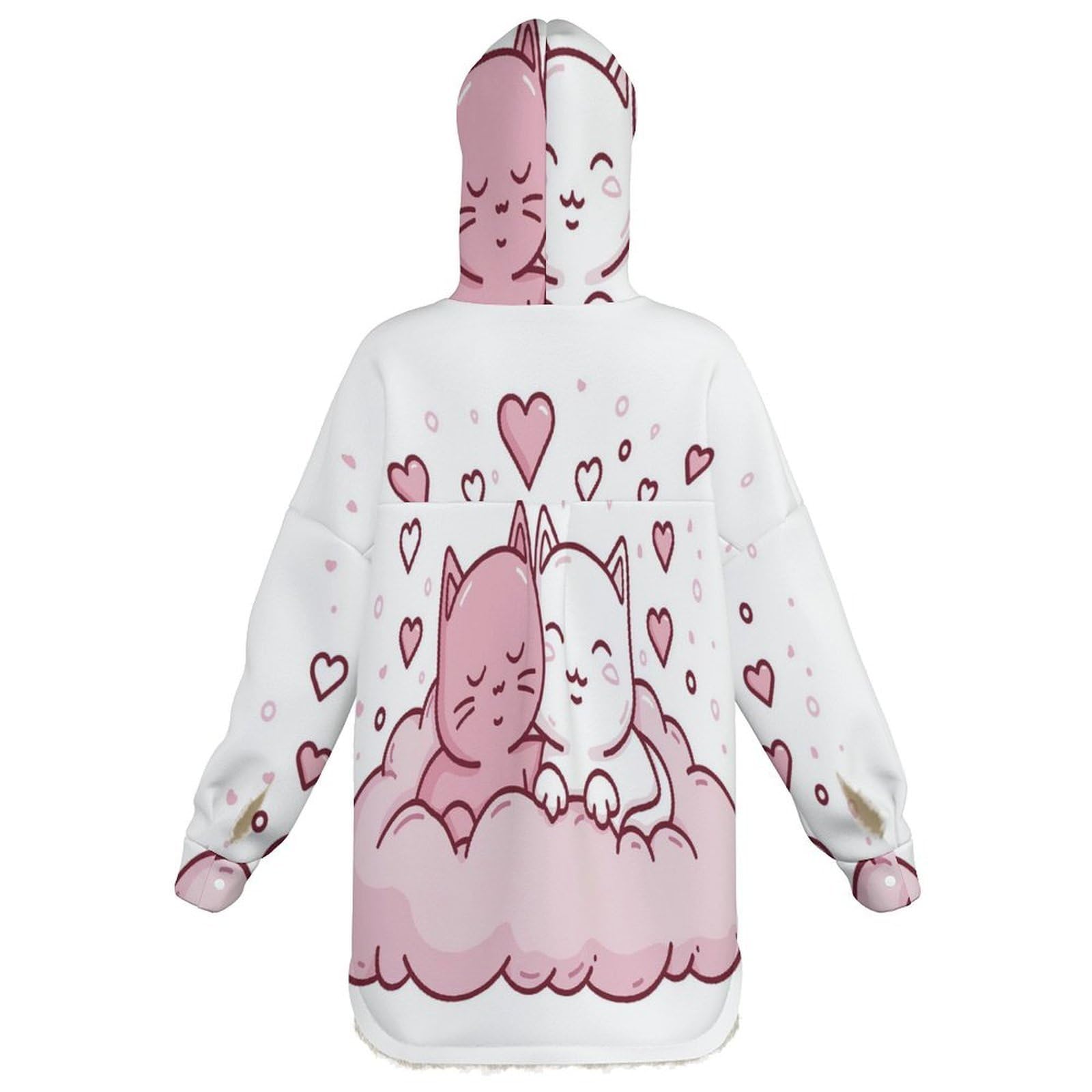 Sudadera Invierno con Capucha de Forro Polar Mujer Gato Enamorado Cálido Hoodies a Manga Larga Felpa Sudadera con Bolsillos, Rosa