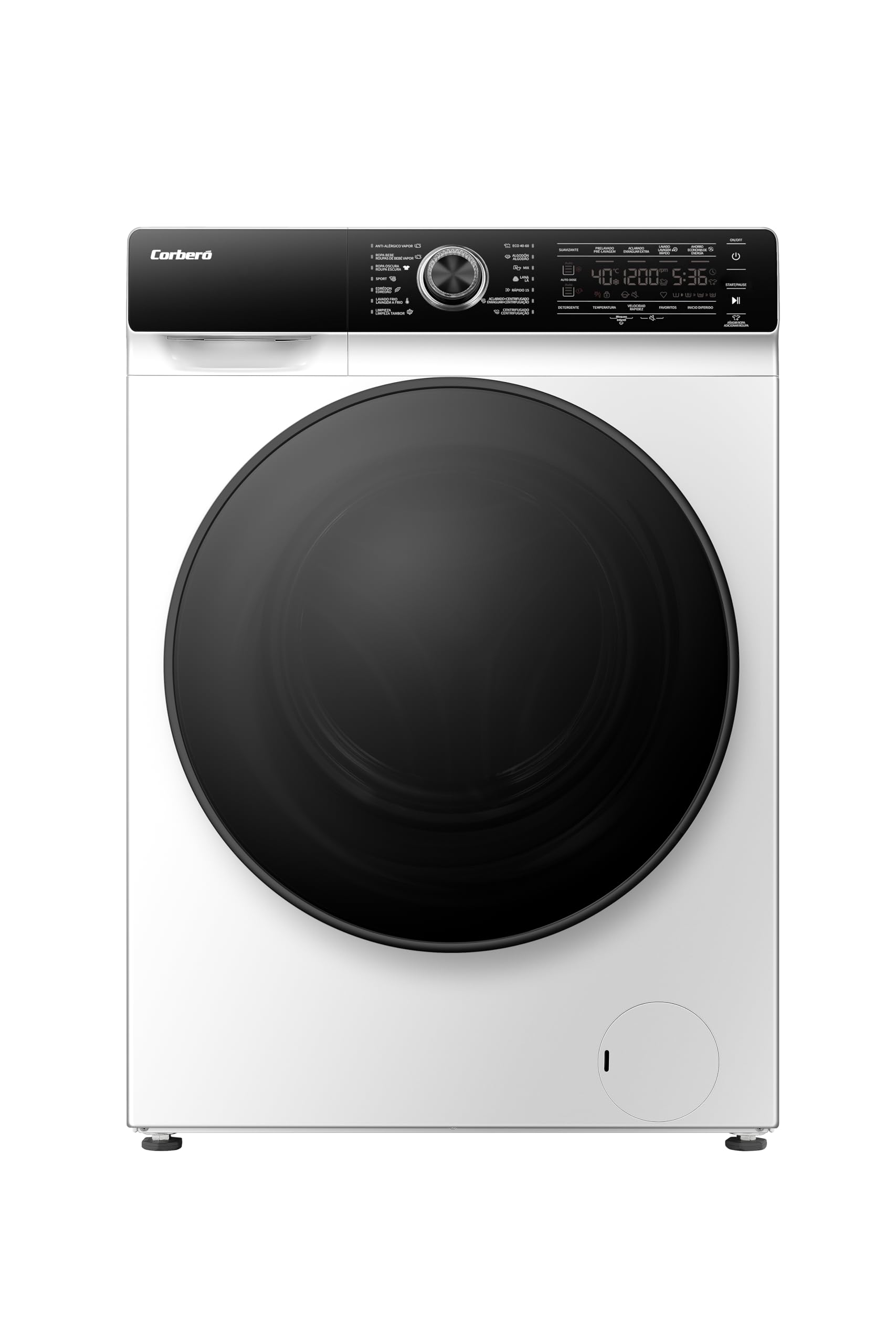 Corberó - Lavadora Carga Frontal 10 Kg | CLH1400VIAD | 1400 Rpm | Auto-Dosis | Lavado Jet | Inverter | 14 Programas | Vapor | Inicio Diferido | Lavado Rápido | Puerta XXL | Energética A, Blanco
