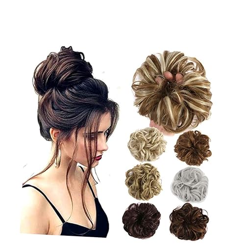 Miniatura 9 de FRCOLOR Peluca rizada elástica Donuthead con lazos para el cabello para mujeres, peluca de cola de caballo esponjosa para niñas para fiestas y bodas