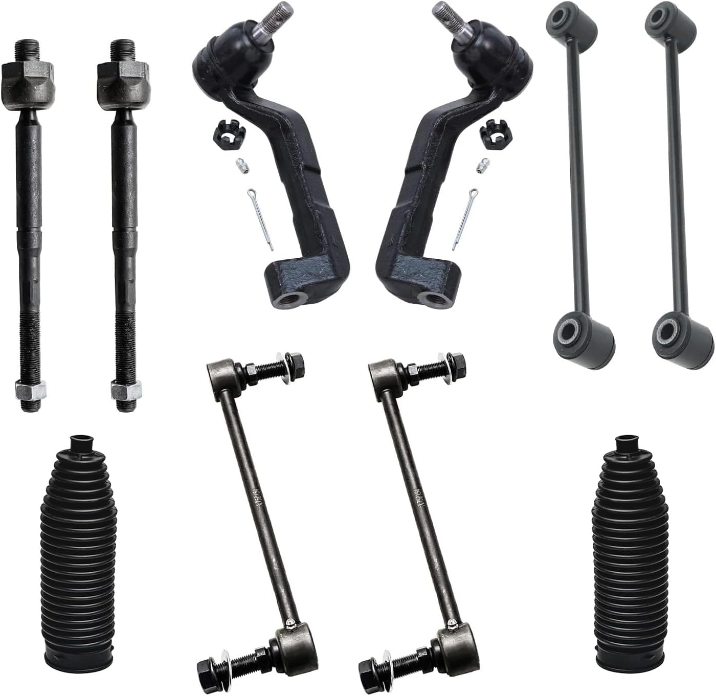 Detroit Axle - Front 10pc Suspension Kit for Chrysler 300 Dodge Magnum Charger 4 Inner Outer Tie Rods 2 Boots 4 Front Rear Sway Bars Replacement